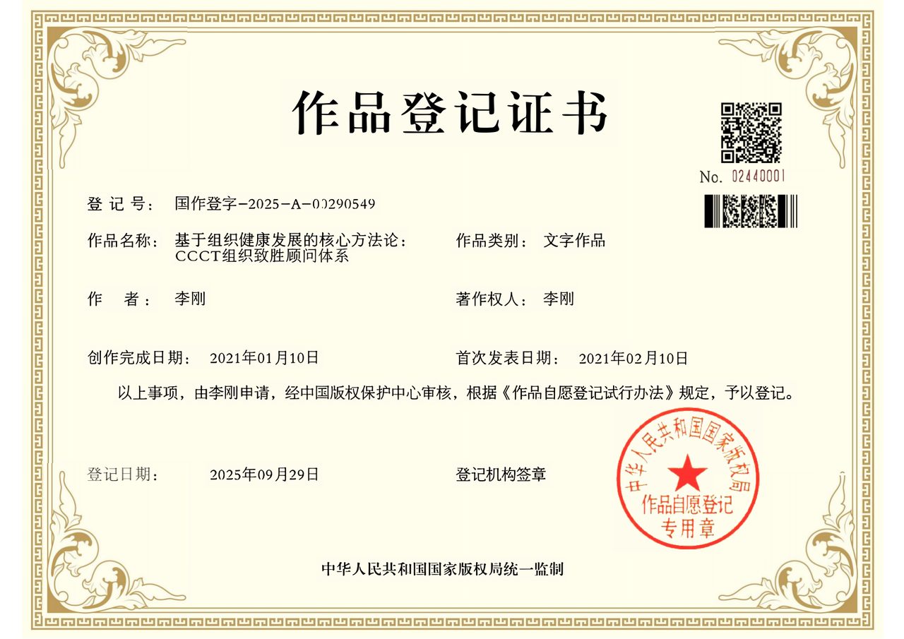 《CCCT 组织致胜顾问体系》著作权登记证书