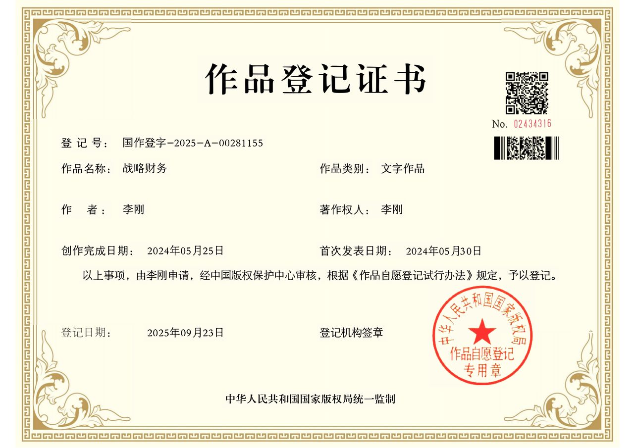 《战略财务》著作权登记证书